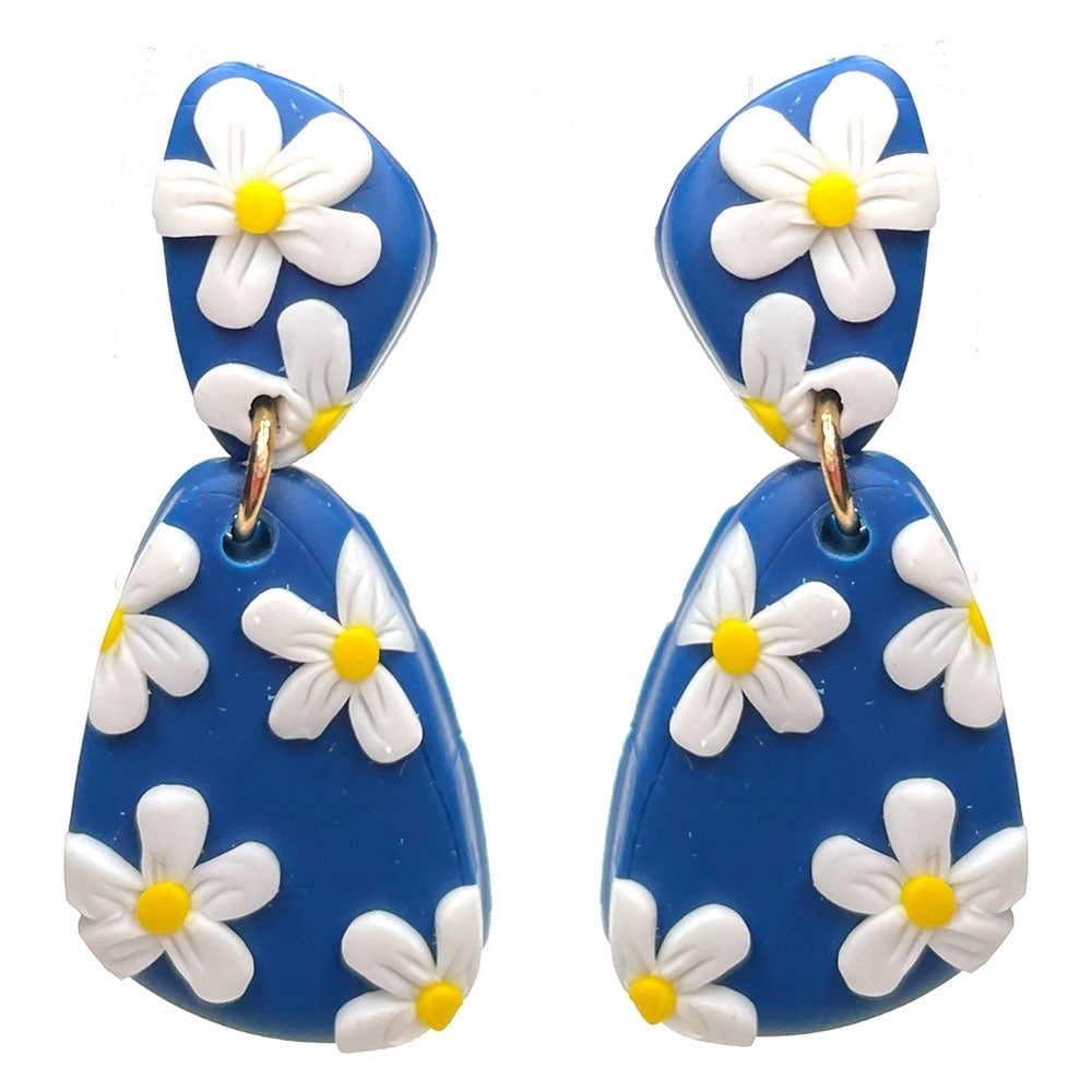 Clay Blue Daisy Earrings