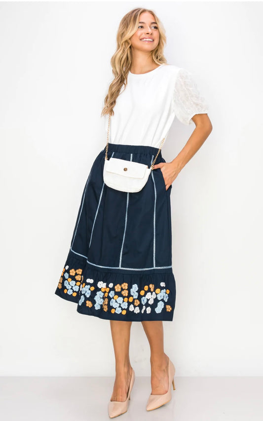 Wynne Skirt with Flower Embroidery