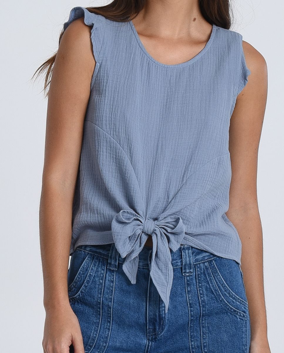 Gauze Light Blue Tie Top