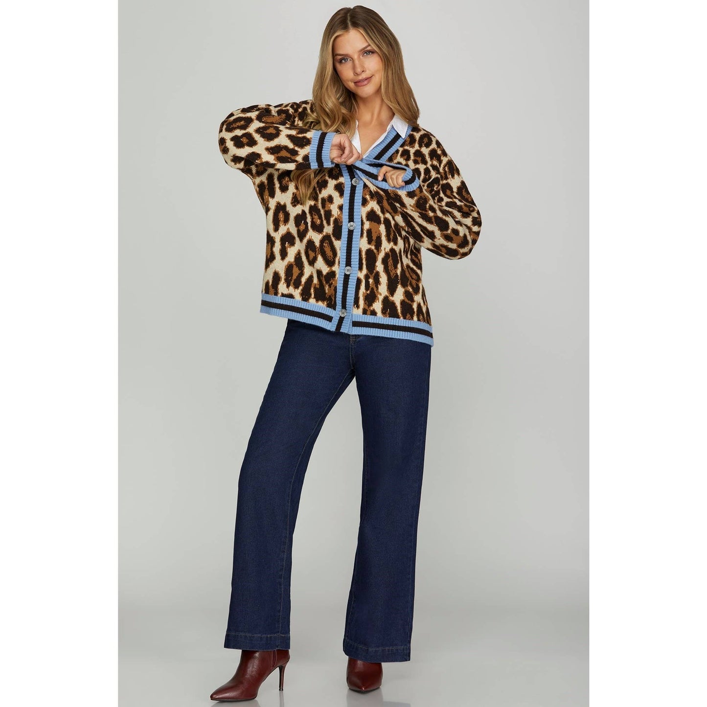 STYLE USA - LEOPARD SWEATER CARDIGAN