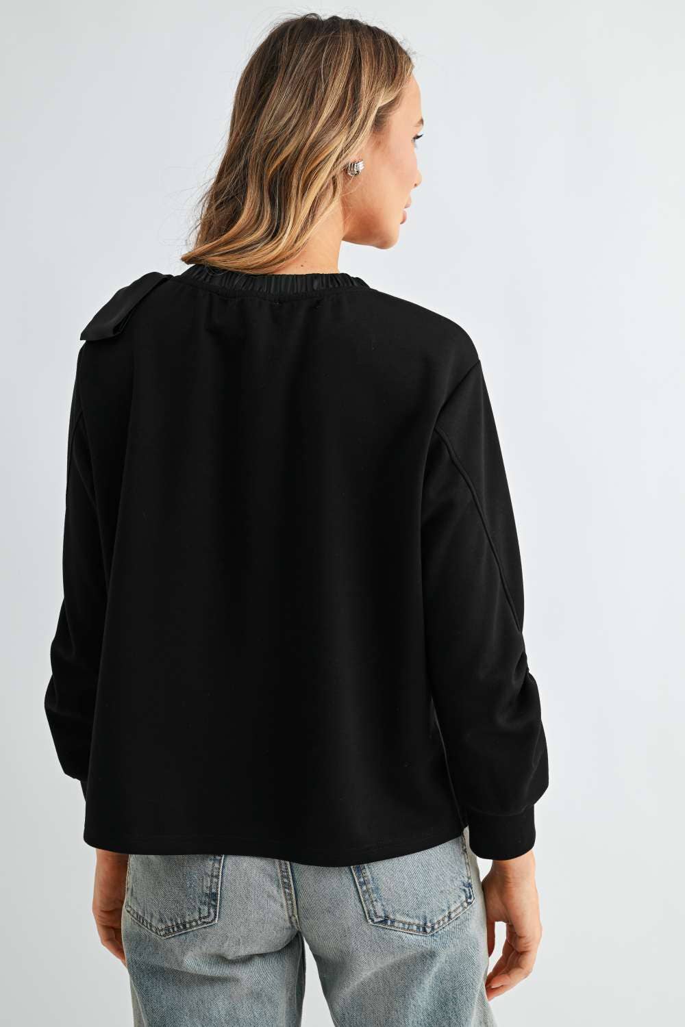 Karl Knit Bow-Tie Shoulder Top - Black