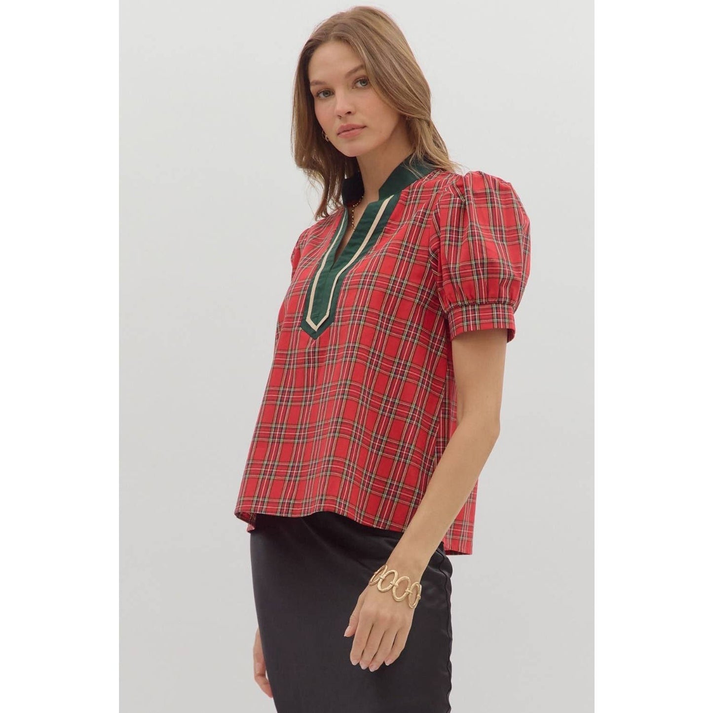 Holiday Plaid Cuff Top