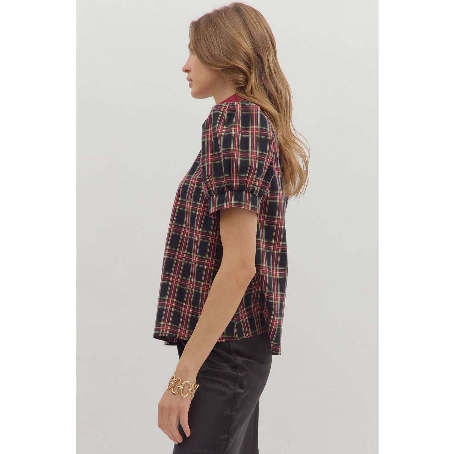 Holiday Plaid Cuff Top