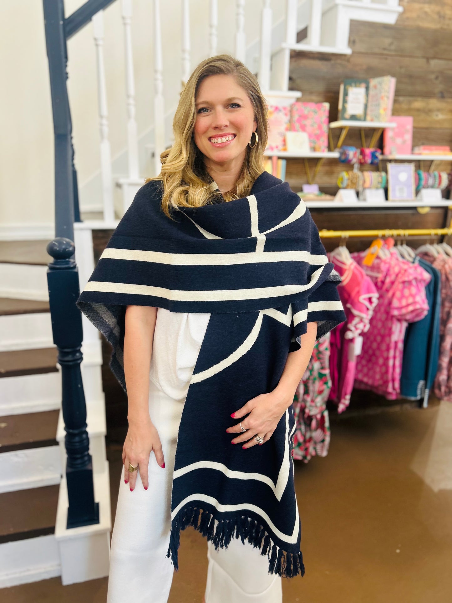 Fringed Navy Shawl