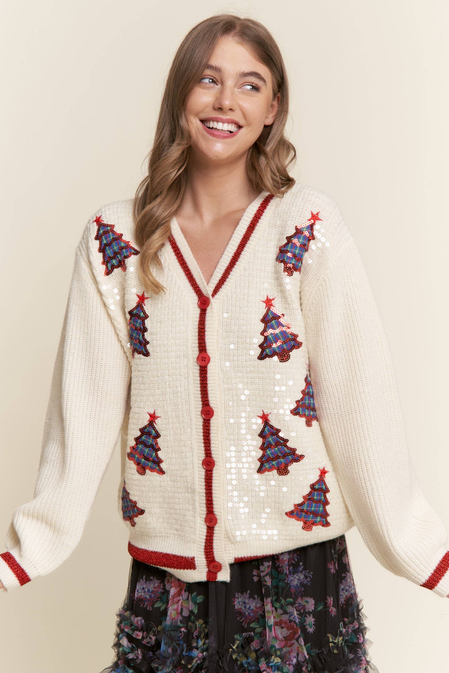 Sequin Christmas Tree Cardigan