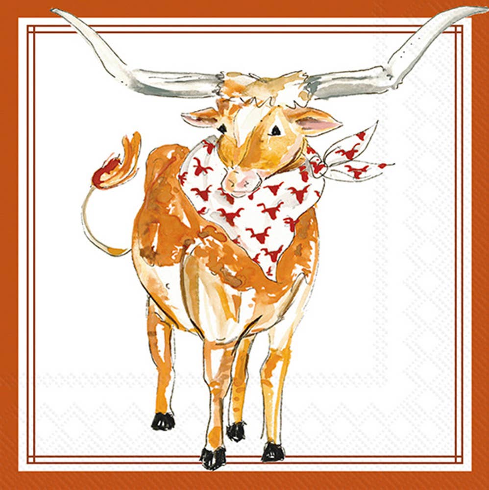 Boston International - Paper Cocktail Napkins 20 Ct White Longhorn Hometown Pride