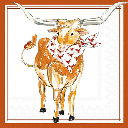 Boston International - Paper Cocktail Napkins 20 Ct White Longhorn Hometown Pride