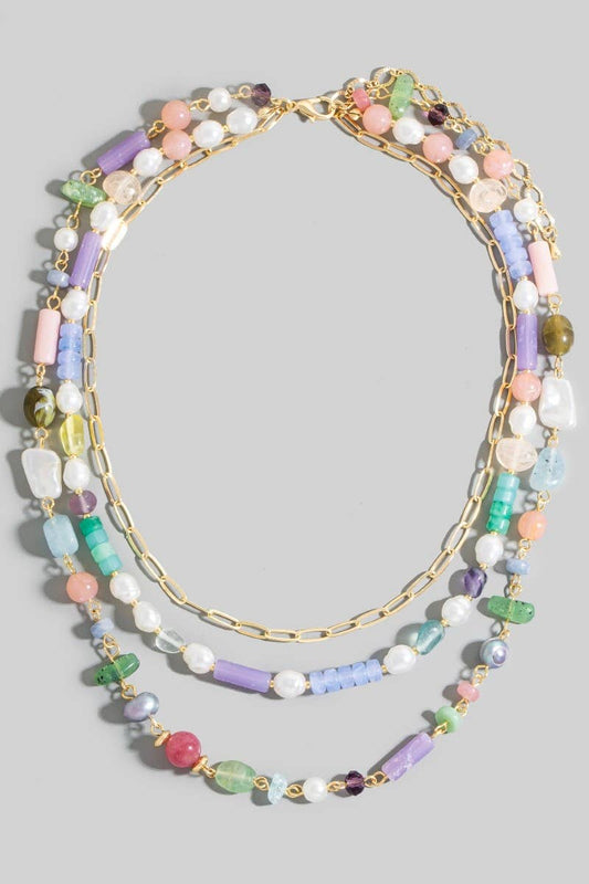 The Looks by Fame Accessories - Assorted Pearl And Stone Beads Layered Chain Necklace