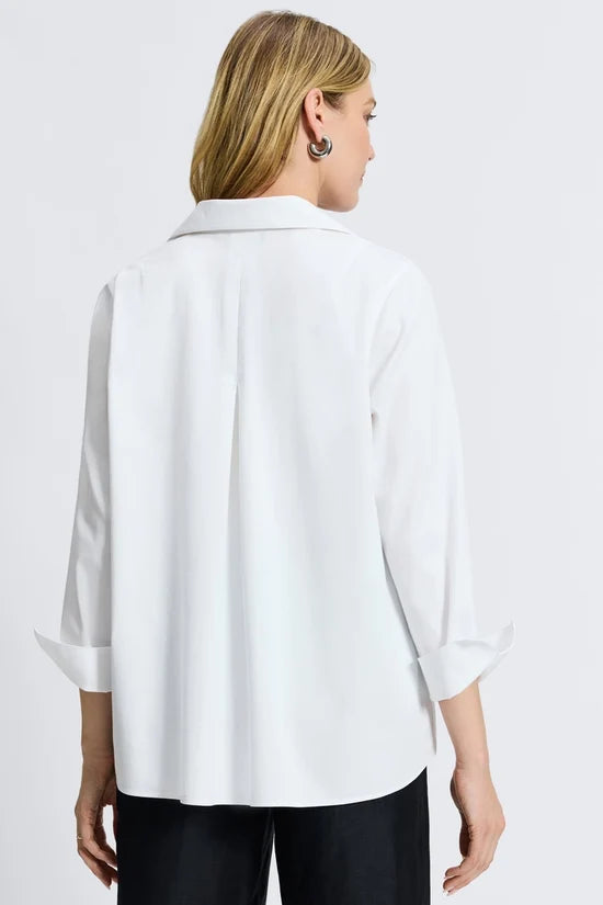 Agnes No Iron Stretch Long Sleeve Popover Shirt - White
