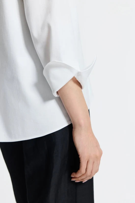 Agnes No Iron Stretch Long Sleeve Popover Shirt - White