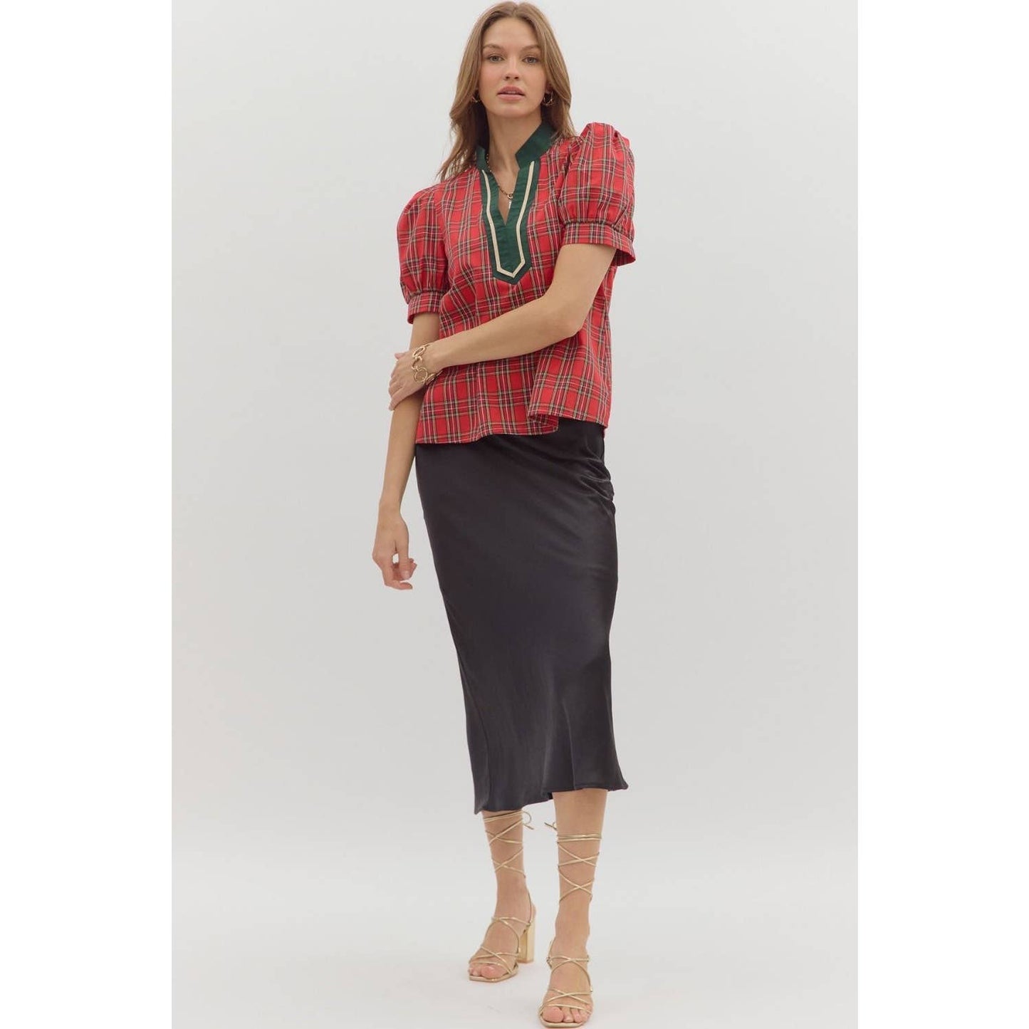 Holiday Plaid Cuff Top