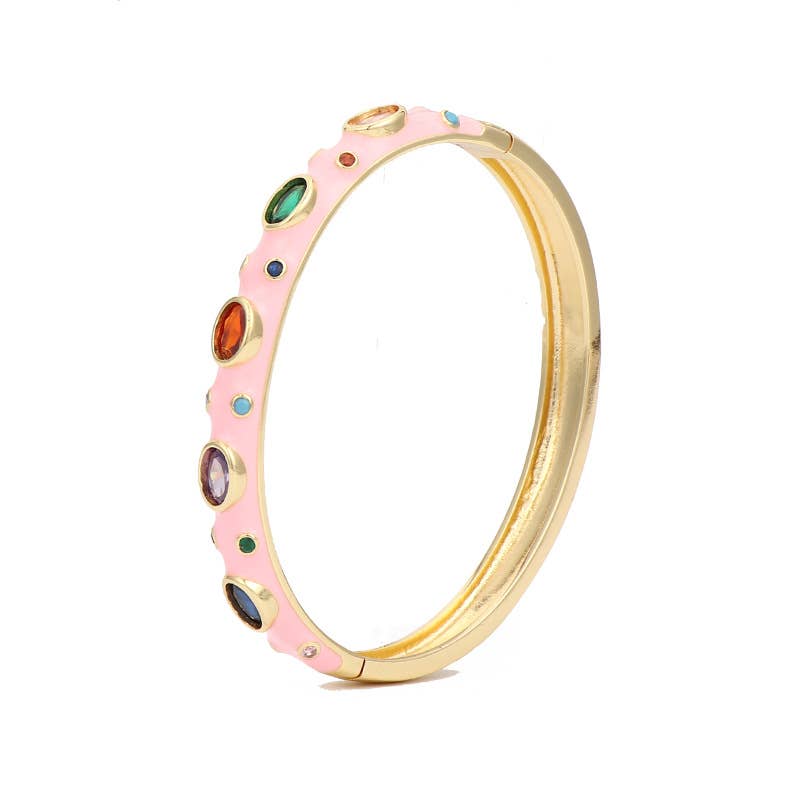 Mio Queena - Inlaid Cubic Zirconia Gold Plated 8MM Enamel Bangle
