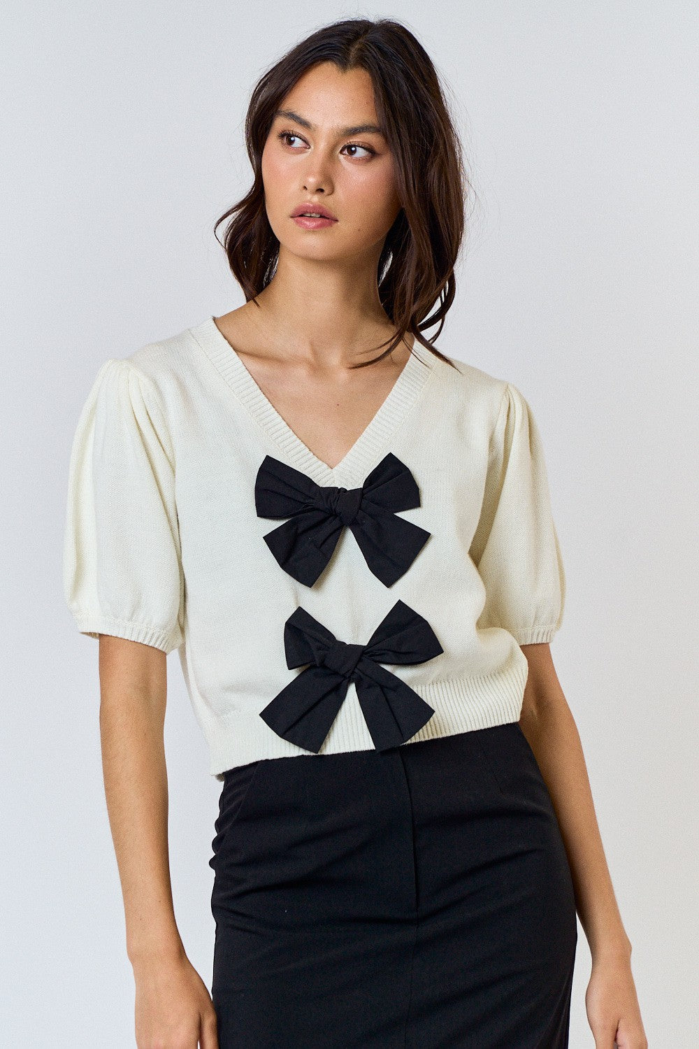 Puff Sleeve Sweater with Bows