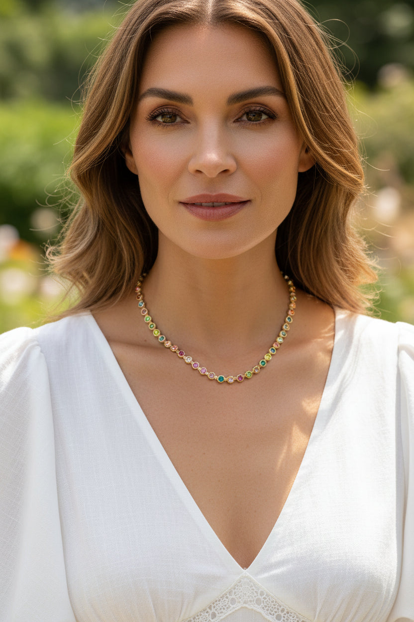 Rainbow Gemstone Tennis Necklace