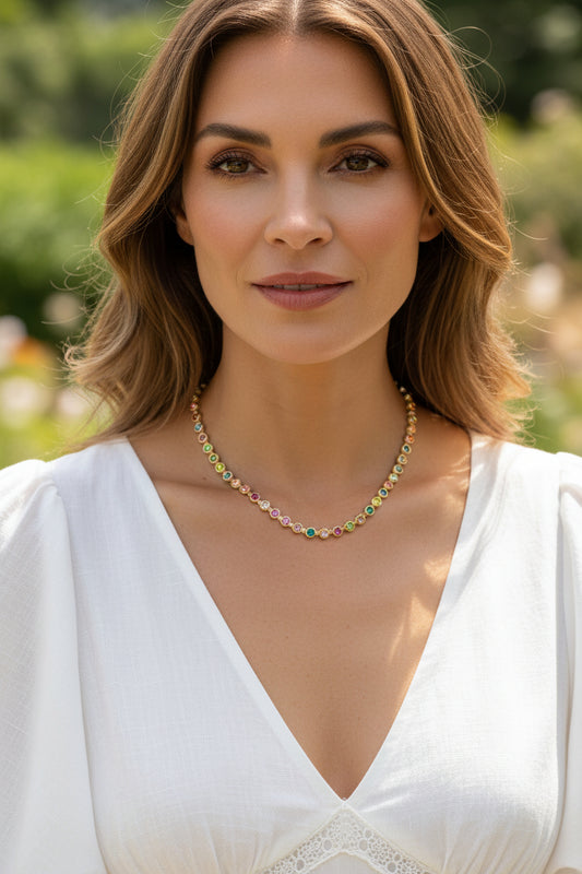 Rainbow Gemstone Tennis Necklace