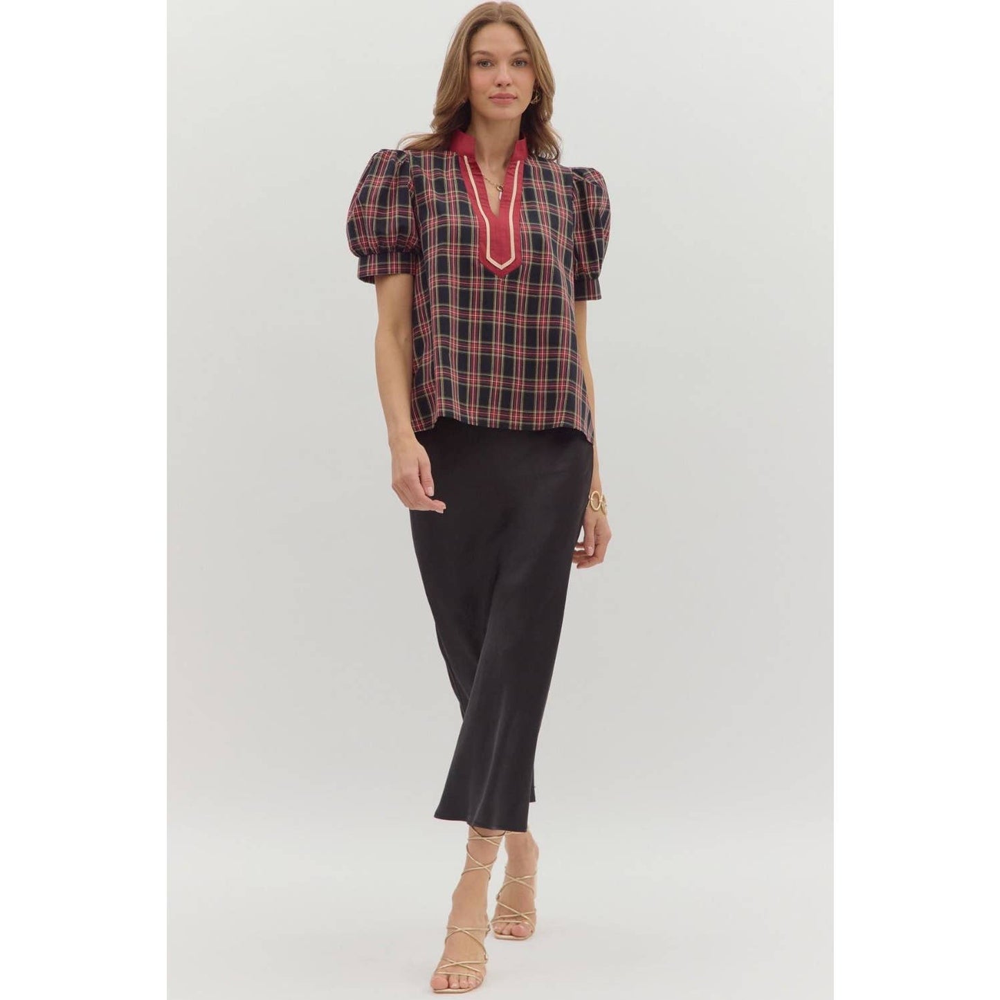 Holiday Plaid Cuff Top