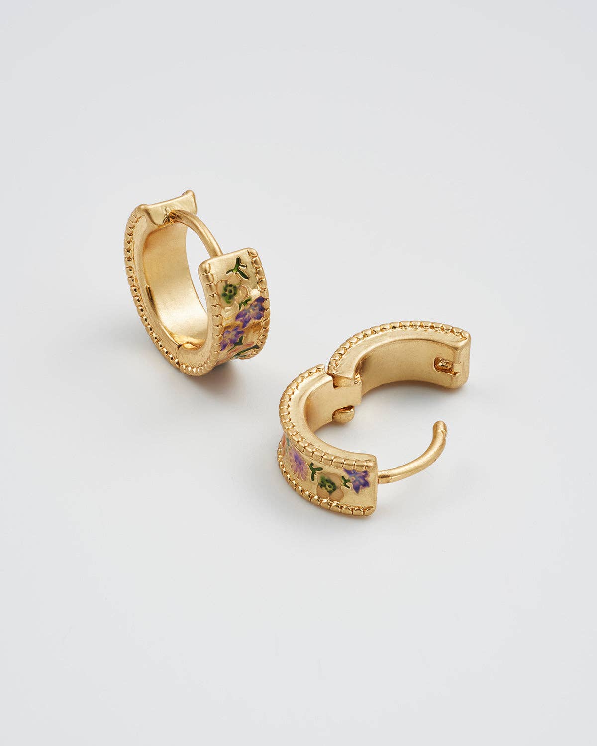 Fable England - Folksy Floral Gold Huggie Earrings - UK, US & EU