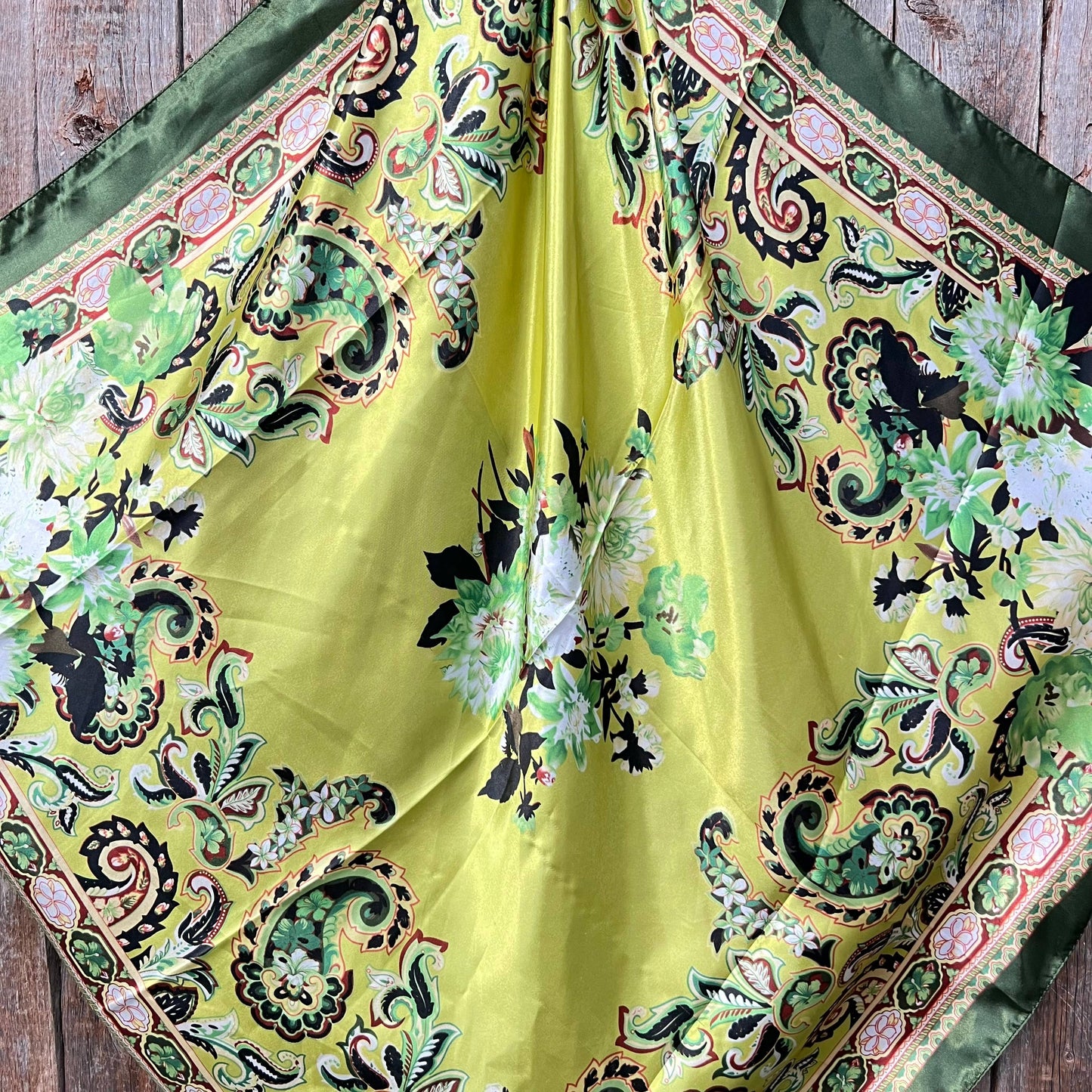 Rodeo Drive - 35X35"  Green Floral Paisley Wild Rag/Scarf WR174