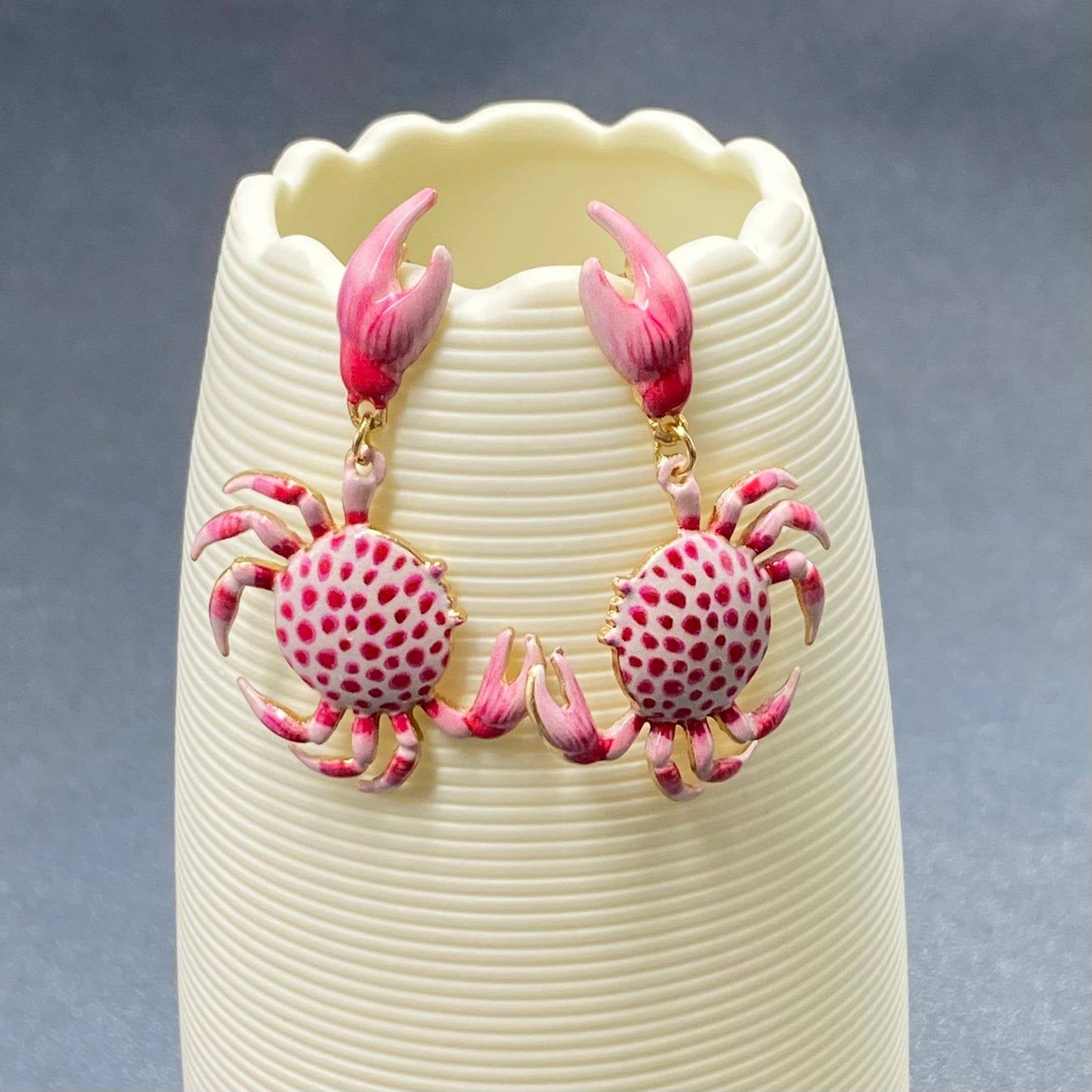 Mio Queena - Pink Enamel Crab Charm Post Earrings