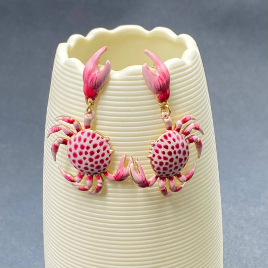 Mio Queena - Pink Enamel Crab Charm Post Earrings