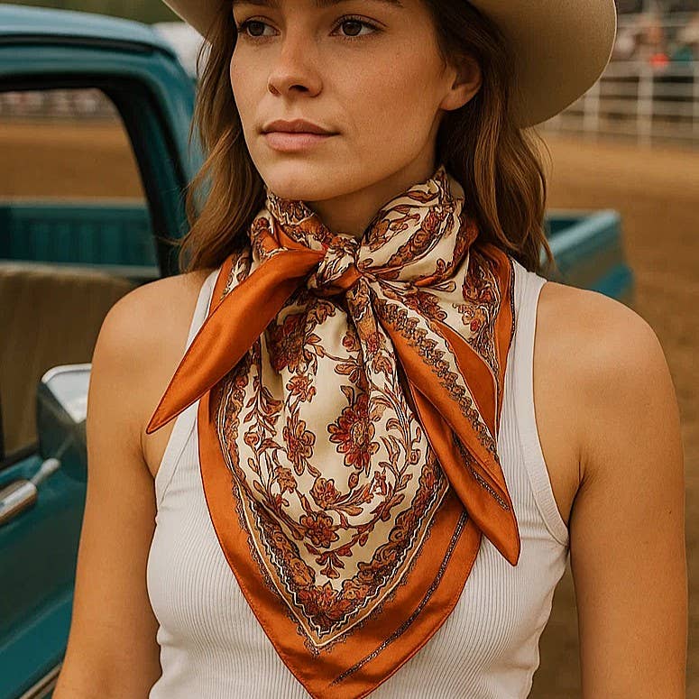 Rodeo Drive - 35X35"  Burnt Orange & Tan Wild Rag / Scarf WR2179