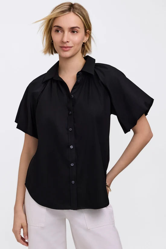 Paula Solid Puff Sleeve Shirt - Black
