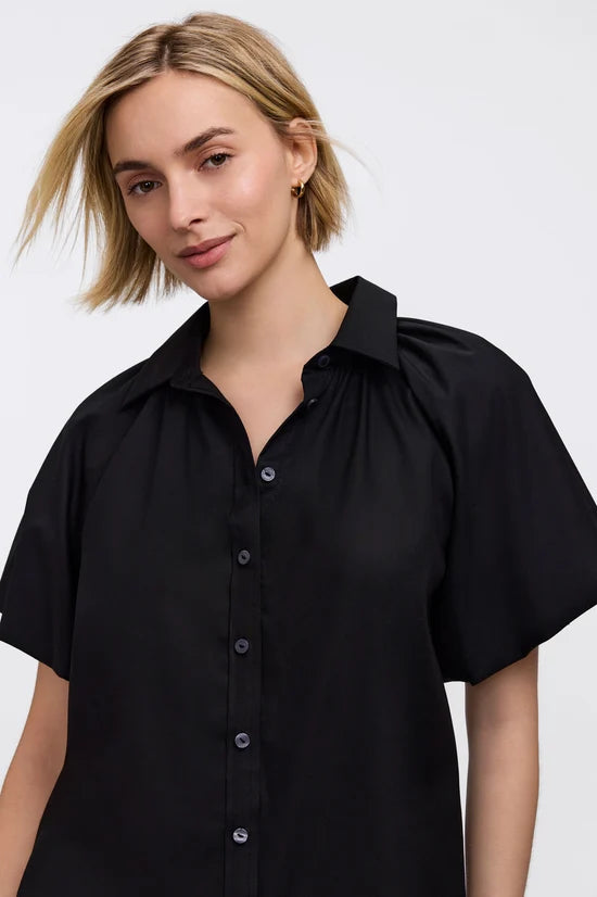Paula Solid Puff Sleeve Shirt - Black