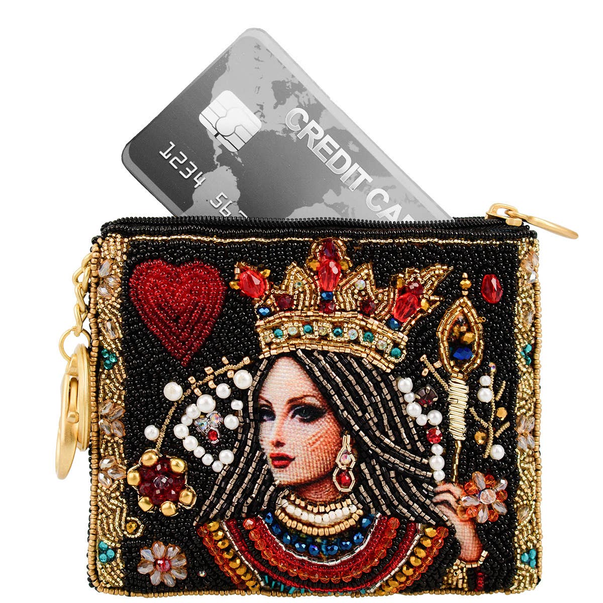 Mary Frances Accessories - The Queen Playing Card Beaded Coin Purse