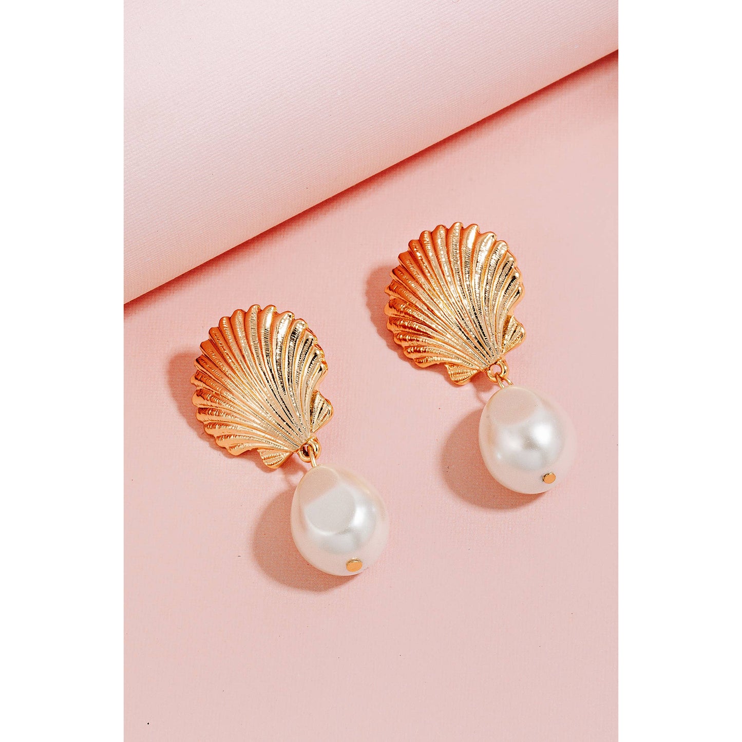 The Looks by Fame Accessories - Clam And Pearl Dangle Stud Earrings