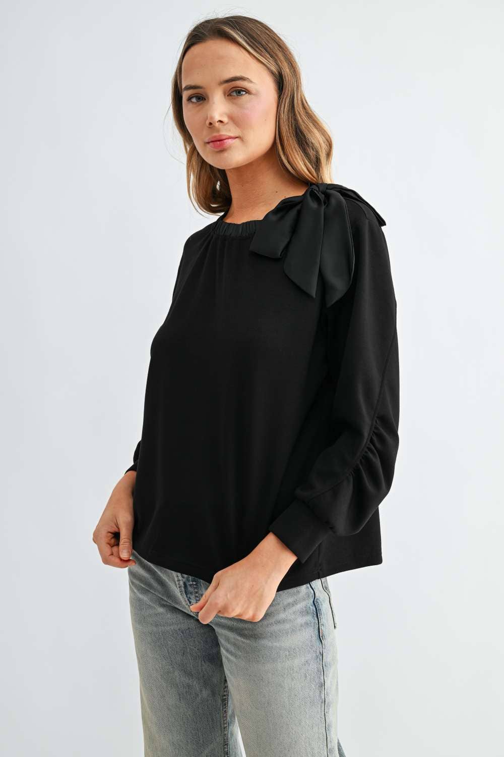 Karl Knit Bow-Tie Shoulder Top - Black