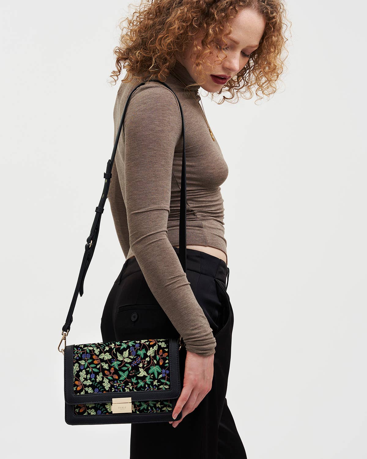 Fable England - Cathy Black Embroidered Fold Over Bag - UK, US & EU