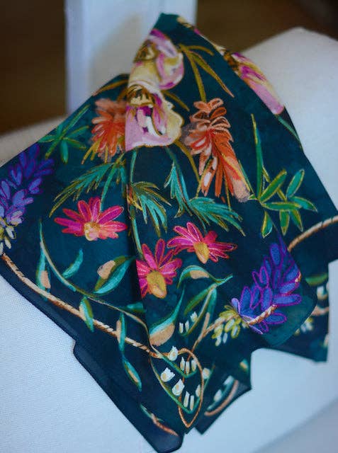 Tirzah Lane Art - Vivid Wildflowers Western Cowgirl Silk Wild Rag Scarf