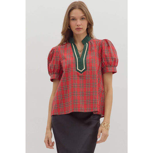 Holiday Plaid Cuff Top