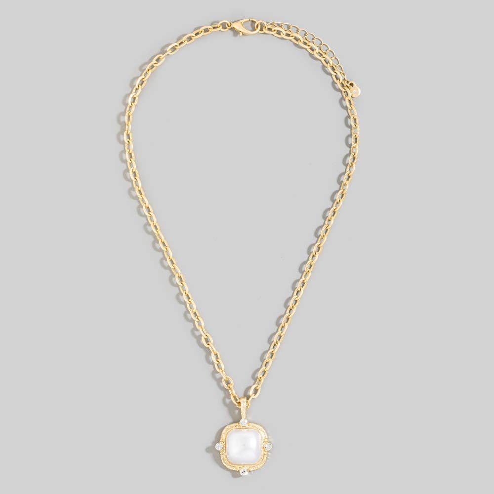 Square Faceted Stone Pendant Chain Necklace Set