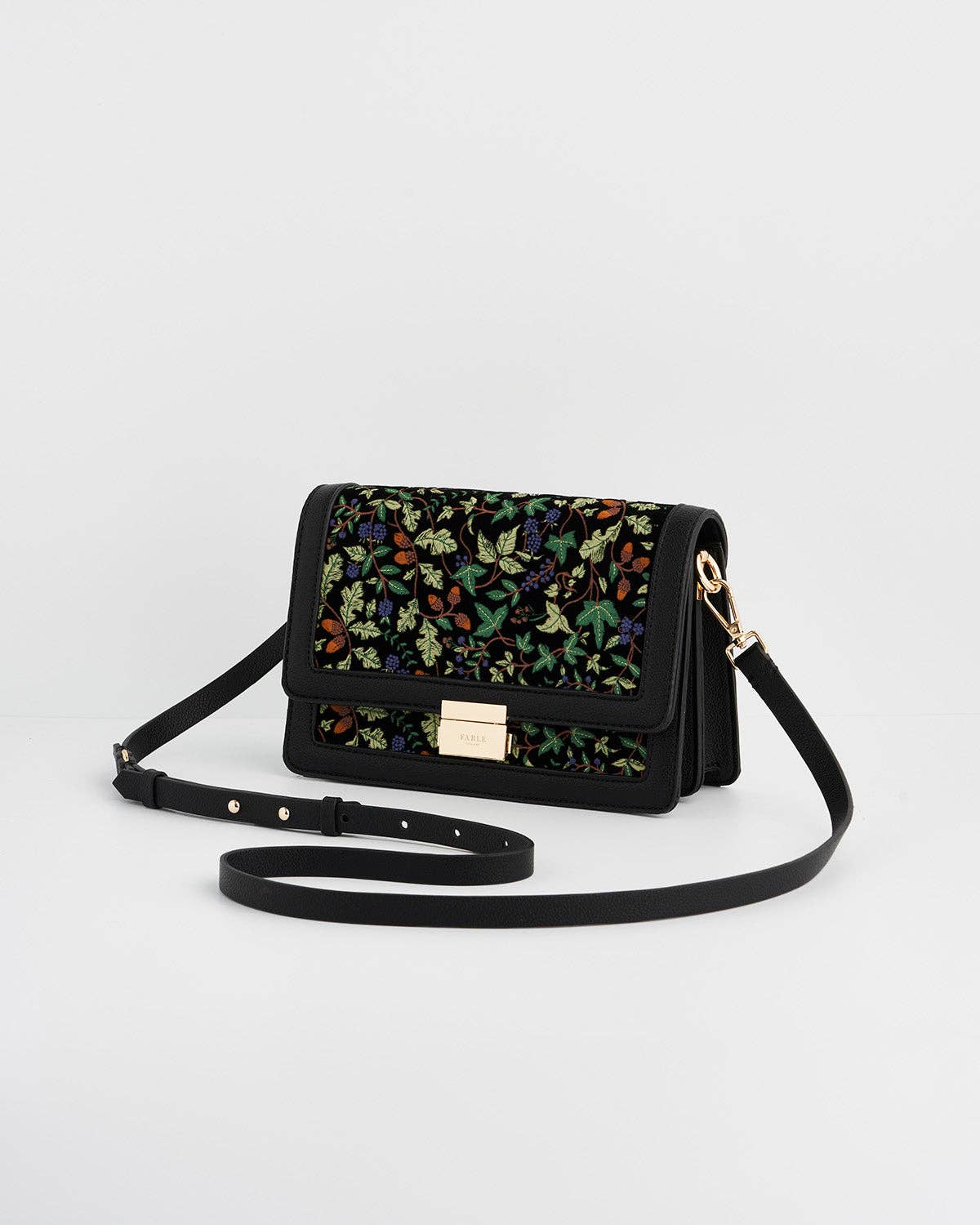 Fable England - Cathy Black Embroidered Fold Over Bag - UK, US & EU