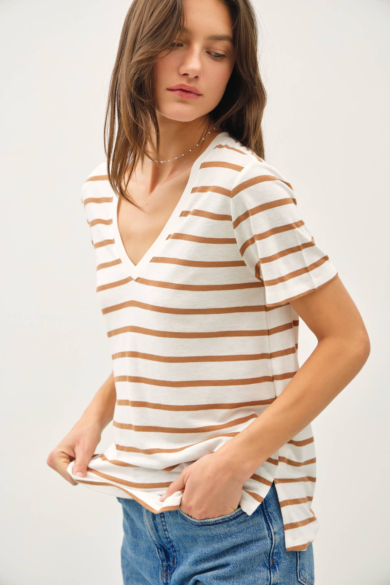 Be Cool V-neck Striped Tee