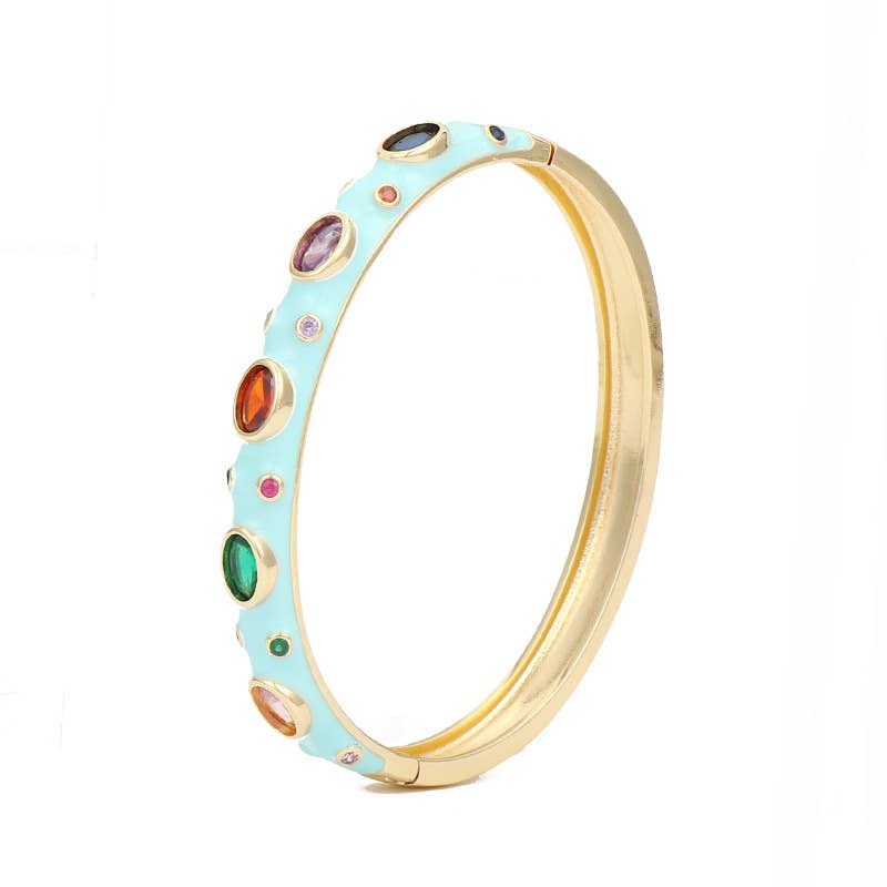 Mio Queena - Inlaid Cubic Zirconia Gold Plated 8MM Enamel Bangle