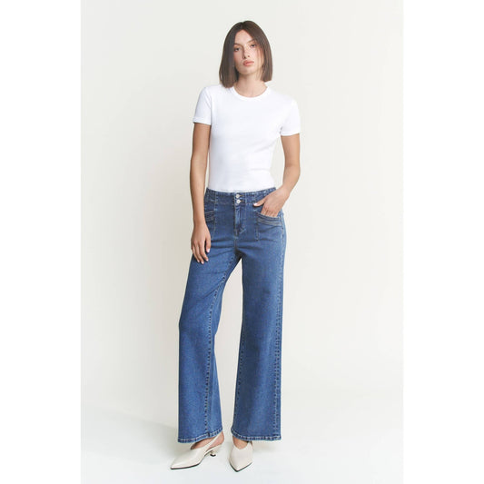 Mica Denim - SUPER HIGH RISE WIDE LEG WITH DBL BTN