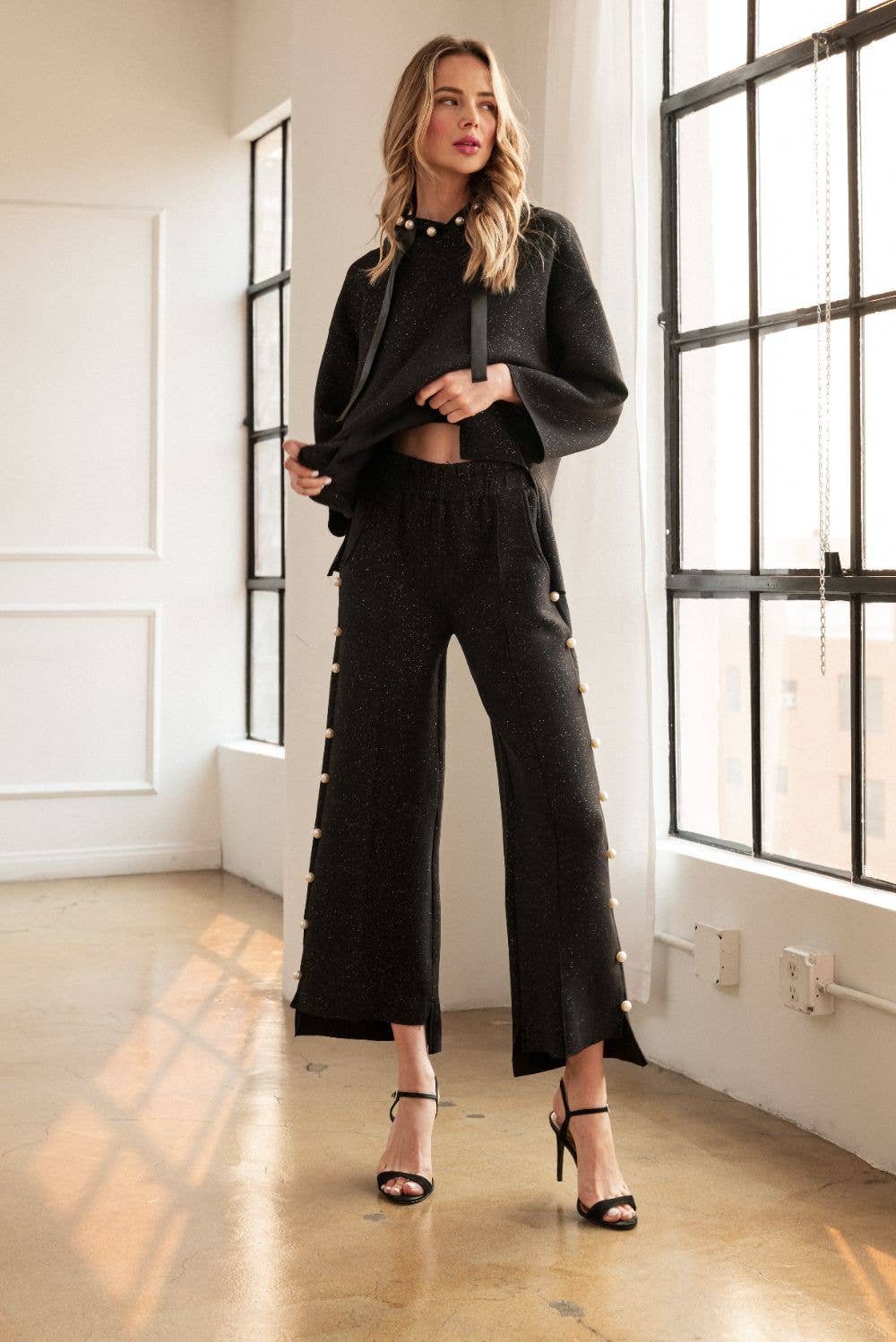 Farrah French Scuba Pearl Pant with Glitter