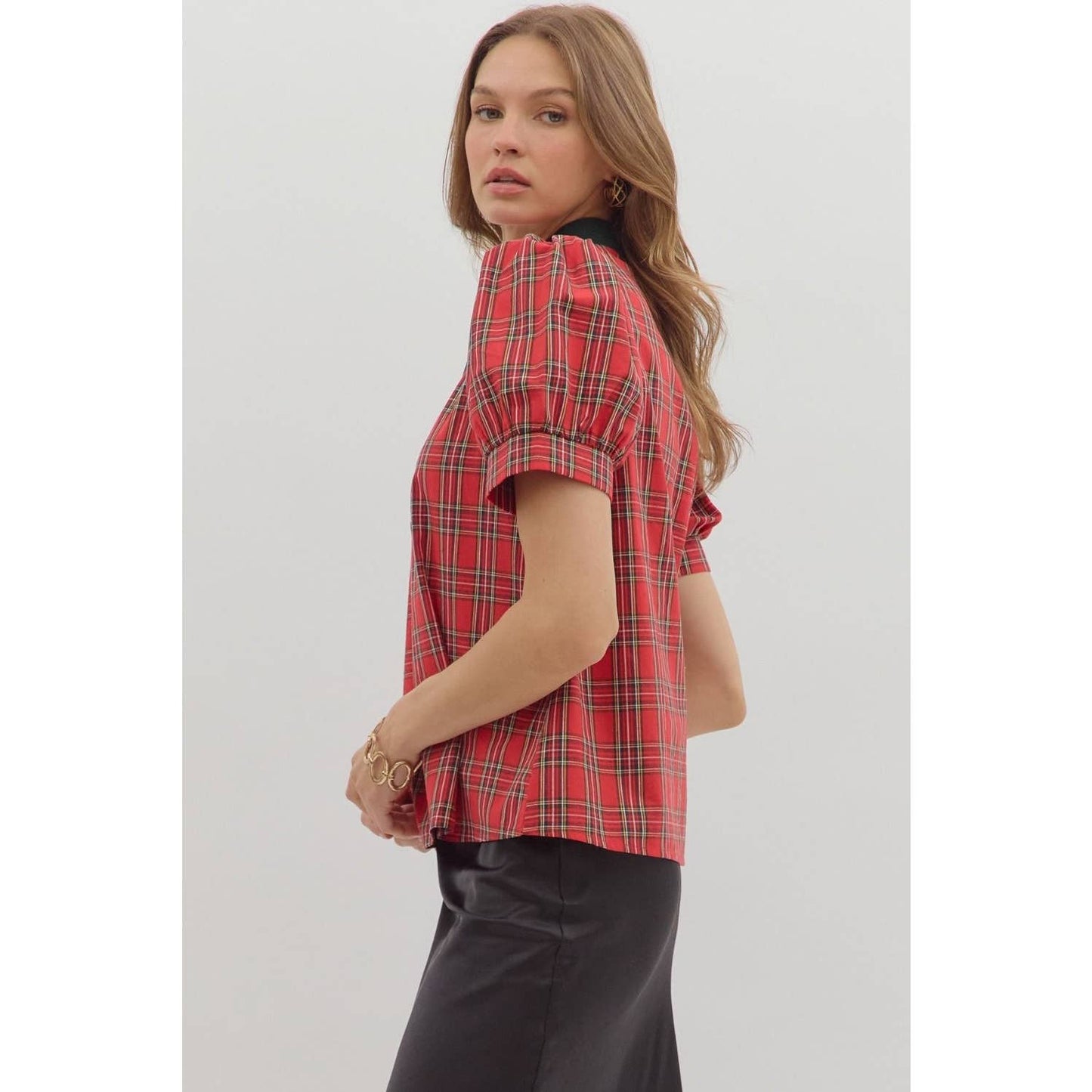 Holiday Plaid Cuff Top