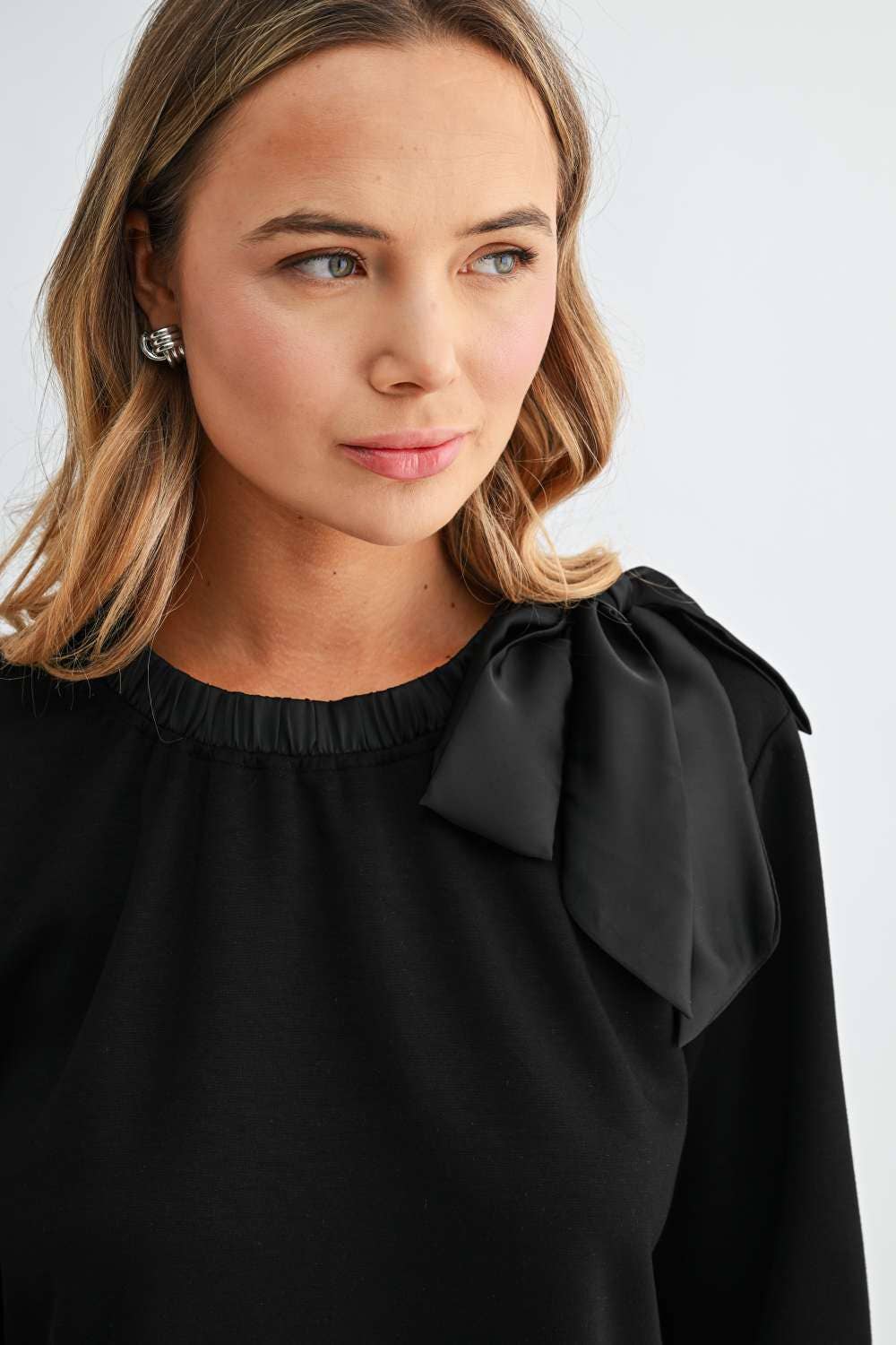Karl Knit Bow-Tie Shoulder Top - Black