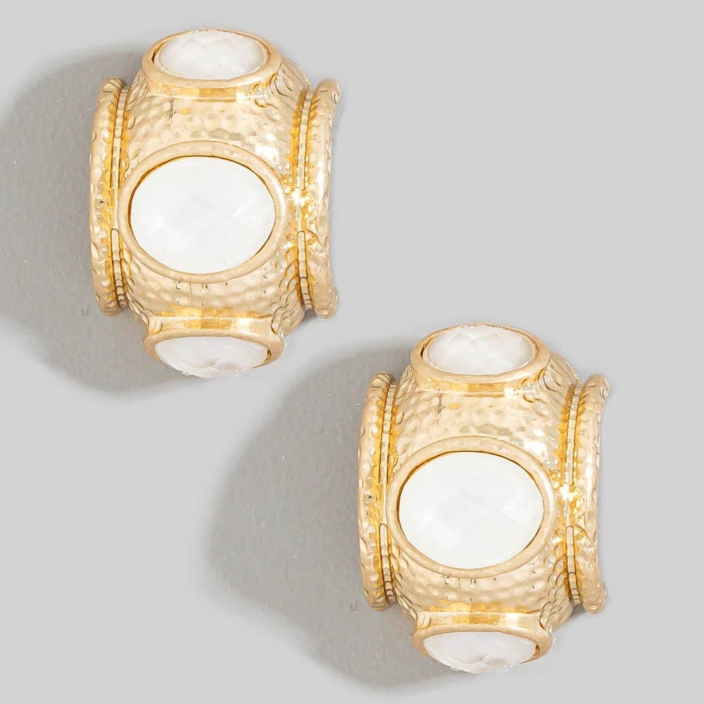 Small Faceted Oval Stone C Shape Hoop Earrings