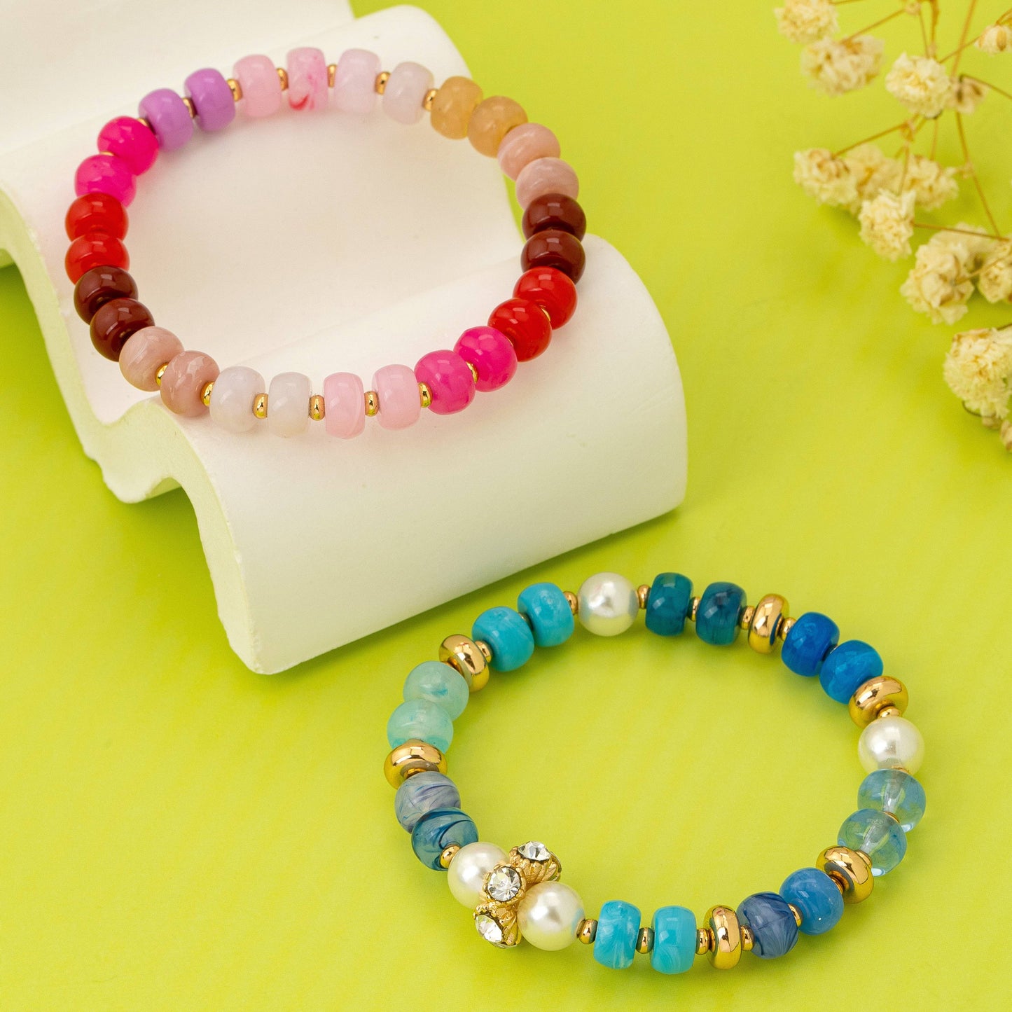 Multicolor Pastel Bead Bracelet Set