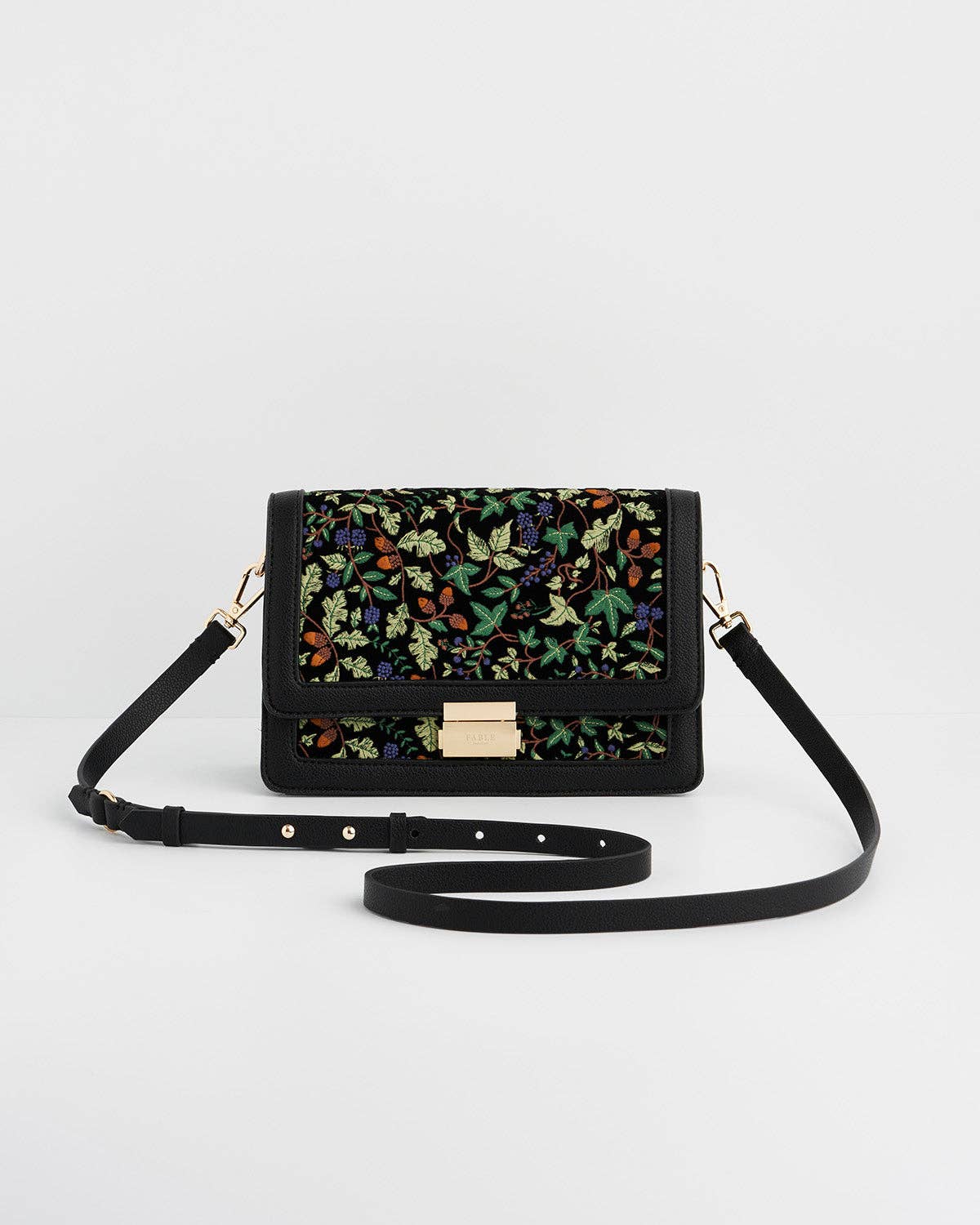 Fable England - Cathy Black Embroidered Fold Over Bag - UK, US & EU