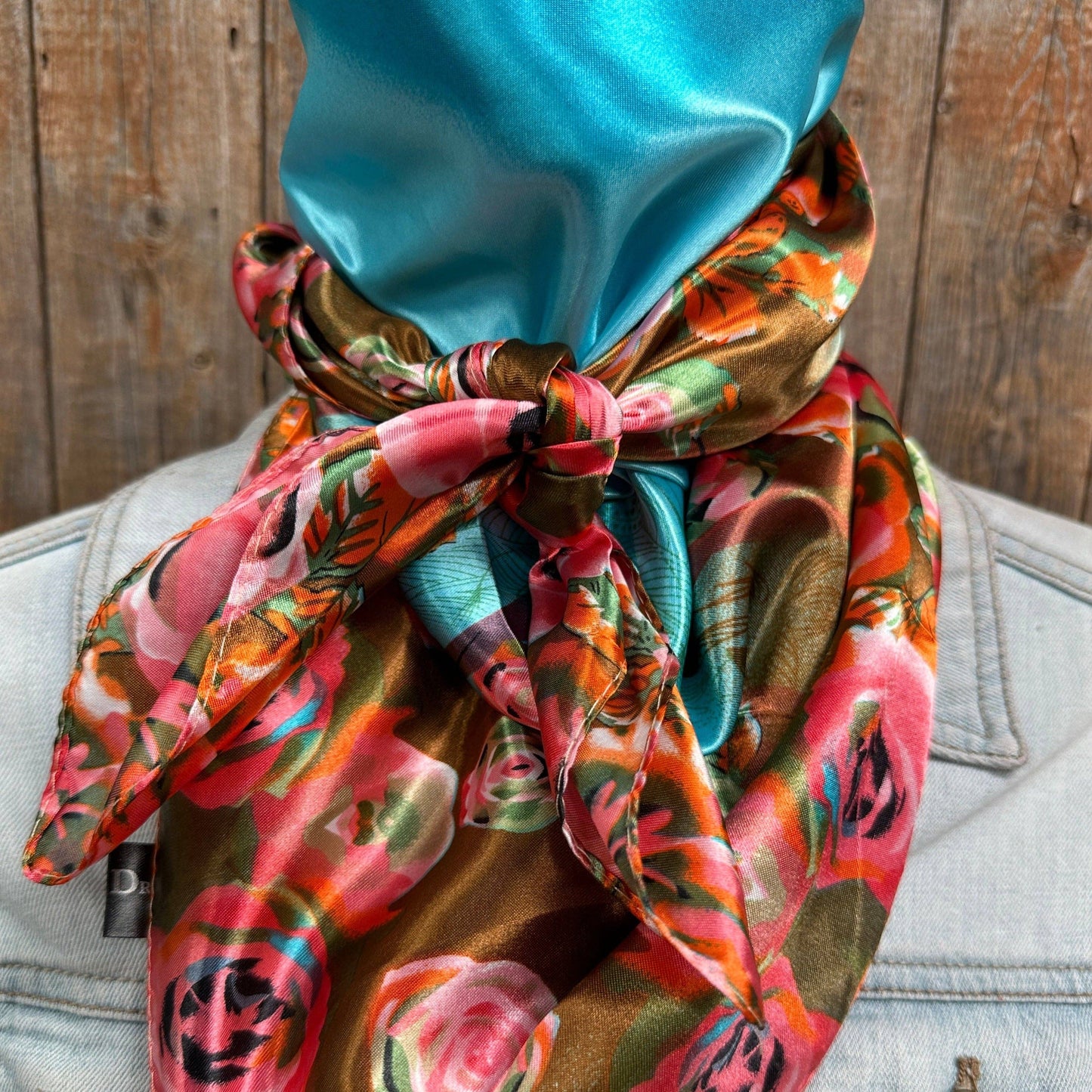 Rodeo Drive - 35X35"  Blue and Pink Roses Wild Rag / Scarf WR1005