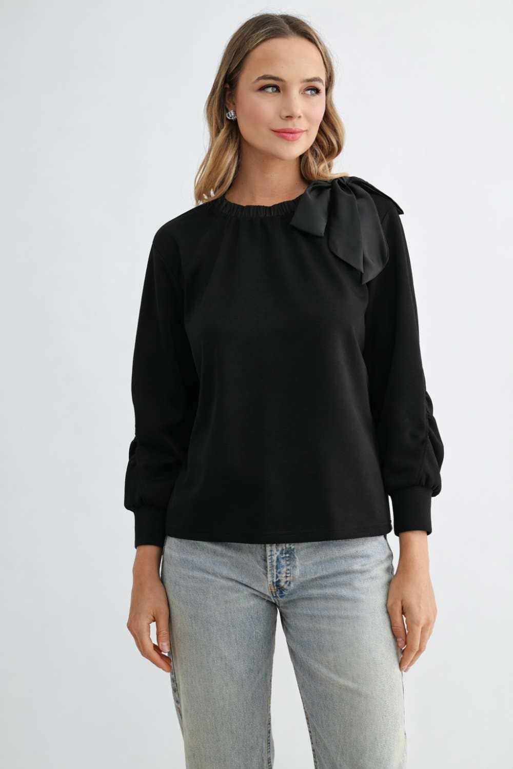 Karl Knit Bow-Tie Shoulder Top - Black