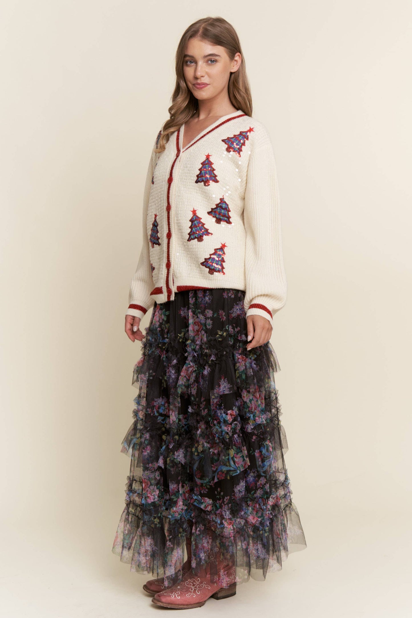 Sequin Christmas Tree Cardigan