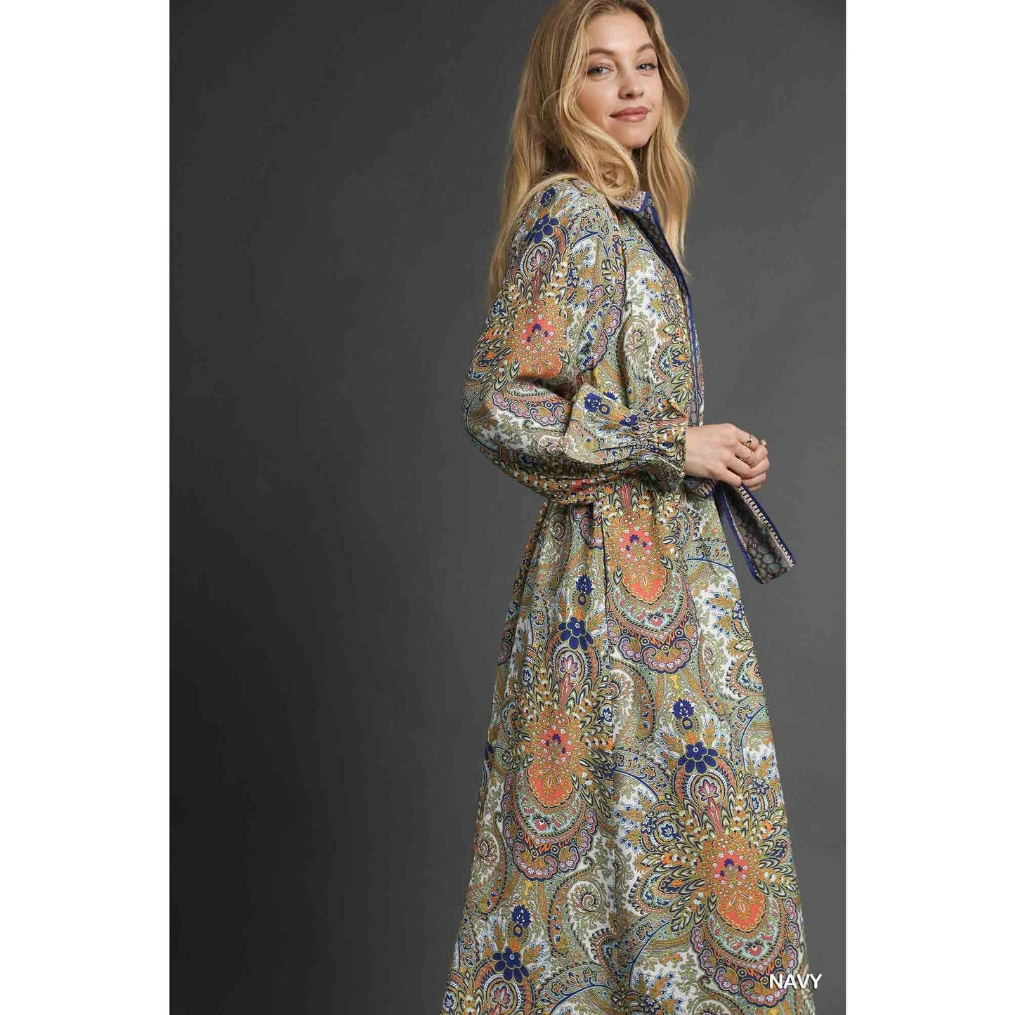 Print Belted Midi Shirt Dress