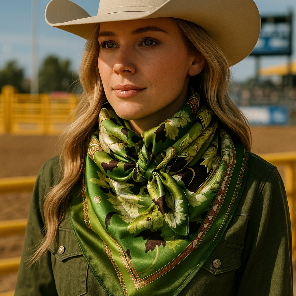 Rodeo Drive - 35X35"  Green Floral Paisley Wild Rag/Scarf WR174
