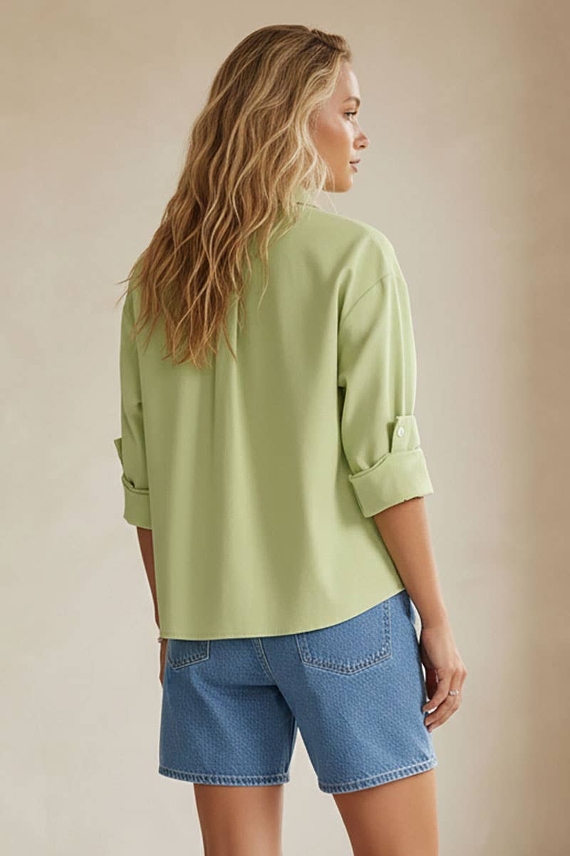 Pistachio Rolled Sleeve Blouse